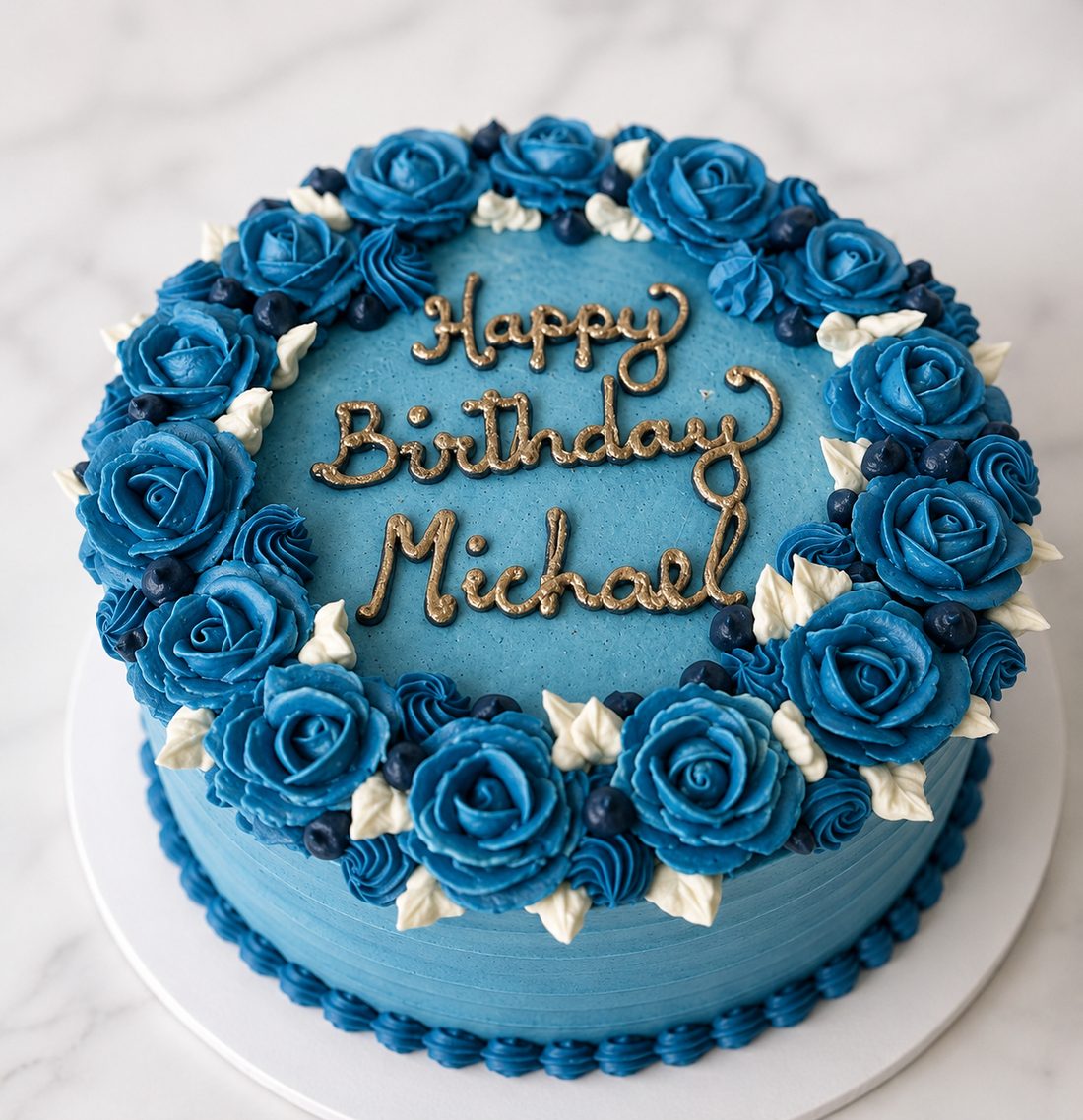 Blue rose birthday cake